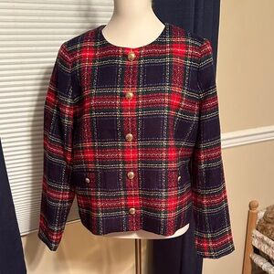 Talbots NWOT Red and Blue Plaid Blazer w/gold buttons